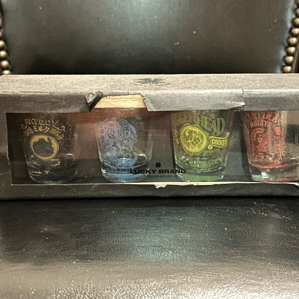 Lucky Brand Four Piece Shot Glass Set NRFB